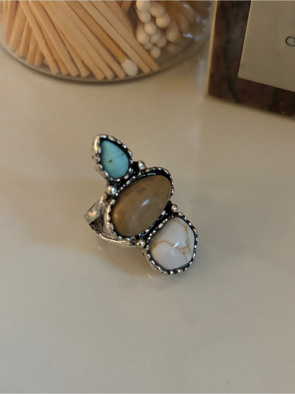 Boho Southwest Western Turquoise Statement Stone Ring - Picture 2 of 4